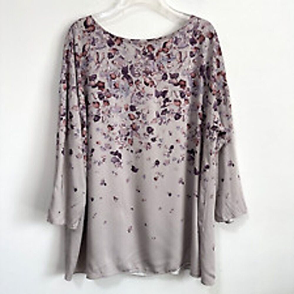 J.Jil Purejill Women's Viscose 3/4 Sleeve Pullover Blouse Large Beige Floral‎